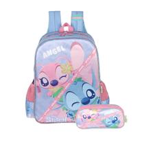 Kit Mochila Stitch de Costas E Estojo Duplo Infantil Disney