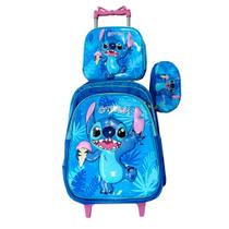 Kit Mochila Stitch em 3D com Rodinhas Feminina + Lancheira Térmica + Estojo