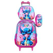 Kit Mochila Stitch em 3D com Rodinhas + Lancheira Térmica + Estojo Escolar Kit Mochila Stitch em 3D com Rodinhas + Lancheira Térmica + Estojo Escolar