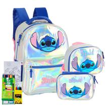 Kit Mochila Stitch Holográfico Lancheira Estojo Disney Filme