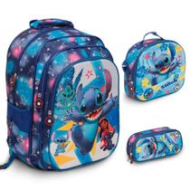 Kit Mochila Stitch Infantil Com Lancheira Térmica Cor Azul