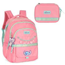 Kit Mochila Stitch Ohana Costa Laptop Salmão C/ Estojo Box