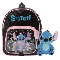 Kit Mochila Stitch Pequena Adulto Infantil Pelúcia Azul