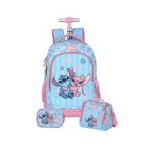 Kit Mochila Stitch Rodas Lancheira E Estojo Box Escolar Kids