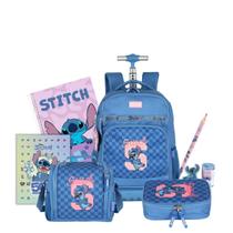 Kit Mochila Stitch Rodas Lancheira E Estojo Box Pelucia Teen