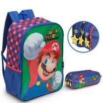 Kit Mochila Super Mario Costas Reforçada Tam G Volta Aulas