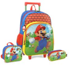 Kit Mochila Super Mario De Rodinhas Com Lancheira E Estojo