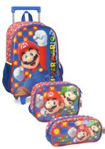 Kit Mochila Super Mario Rodas Escolar Com Lancheira e Estojo