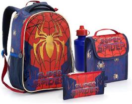 Kit mochila Super Spider com lancheira estojo garrafa mosquetão Kit mochila Super Spider com lancheira estojo garrafa mosquetão