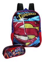 Kit Mochila Superman Meninos Escolar Costas Original Luxcel