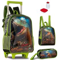 Kit Mochila T Rex Dinossauro Dino Rodinhas Tam G Infantil Lancheira Térmica Estojo