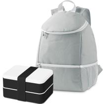 Kit Mochila Térmica 10 Litros Lunch e Marmita TopGet Cinza e Preto Kit Mochila Térmica 10 Litros Lunch e Marmita TopGet Cinza e Preto