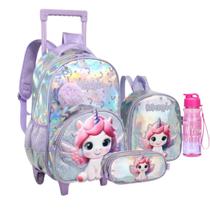 Kit Mochila Unicórnio 3d Brilho Holografico Estojo Lancheira Kit Mochila Unicórnio 3d Brilho Holografico Estojo Lancheira