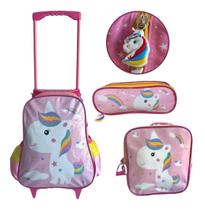 Kit Mochila Unicórnio Bebê Feminina Escolar/creche Infantil Rodinhas Menina