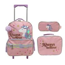 Kit Mochila Unicórnio Infantil Com Carrinho Estojo Menina