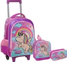 Kit Mochila Unicórnio Infantil Feminina Escolar Rodinhas Yep