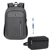 Kit Mochila Universitária Premium Cinza com Nécessaire