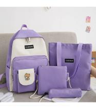 Kit Mochila Ursinho 4 em 1 Multifuncional Roxa Bolsa Maternidade Impermeável com Necessaire e Estojo!