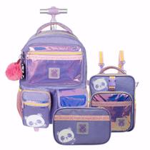 Kit Mochila Utility Panda Lilas Com Lancheira e Estojo Box Kit Mochila Utility Panda Lilas Com Lancheira e Estojo Box