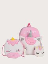Kit Mochila Veludo com porta moedas e Bolsa