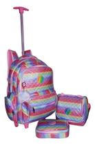 Kit Mochila Yeep Glitter Juvenil Notebook Pompom Escolar Top