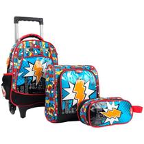 Kit Mochila Yins Escolar De Carrinho Infantil Menino + Lancheira + Estojo Pop Art - Ref YS42119