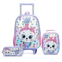 Kit Mochila Yupe Bolsa Rodinhas Escolar Infantil Feminina Lancheira Estojo Resistente