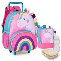 Kit Mochila Zoo Bichinhos Pets Infantil Feminina Carrinho Animais