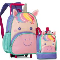 Kit Mochila Zoo Bichinhos Pets Infantil Feminina Carrinho Animais