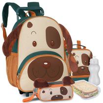 Kit Mochila Zoo Pets Infantil Bichinhos Carrinho Animais Lancheira e Estojo