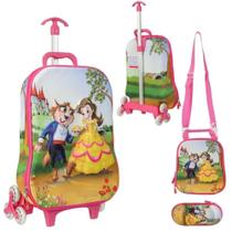 Kit Mocila C/ Rodnhas Feminina Lancheira + Estojo - Bella e Fera - Futuro Kids