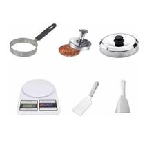 Kit Modelador De Hamburguer Ovos Abafador Espatulas Balança