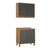 Kit Modulado Armário Aéreo 80cm 2 Portas e Balcão 80cm 2 Portas Salvador Cinza/Cinamomo/Grafite Kit Modulado Armário Aéreo 80cm 2 Portas e Balcão 80cm 2 Portas Salvador Cinza/Cinamomo/Grafite