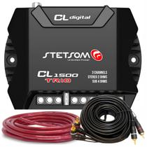 Kit Módulo Amplificador Stetsom CL1500 Trio 400W com Cabo RCA 5 Metros e Cabo Fio Rolo Bateria 6mm