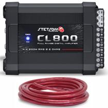 Kit Modulo Amplificador Stetsom CL800.4 800 Watts Rms e Cabo Fio Rolo Bateria 9mm Reforçado 5 metros
