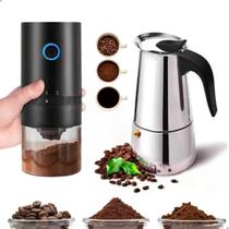 Kit Moedor Café Portátil E Cafeteira Italiana Inox Premium