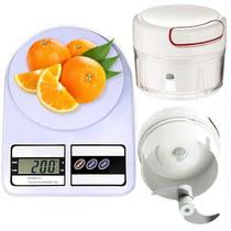 Kit Moedor Manual De Alho Cebola e Pimenta 2 Lâminas Inox + Balança Comida Regime Culinária Precisão 10kg