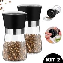 Kit Moedores Especiarias Triturador Temperos Vidro Manual 2 unidades