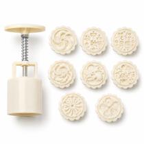Kit Molde Mooncake com 8 Carimbos Intercambiáveis e Prensa Manual Molde para Biscoitos Decorados Kit Molde Mooncake com 8 Carimbos Intercambiáveis e Prensa Manual Molde para Biscoitos Decorados