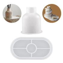 Kit Molde Silicone Vaso E Bandeja Oval Cimento Gesso