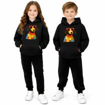 Kit Moletom 100% Algodão Infantil Estiloso Com Capuz Estampa Cachorro Roupa Quente Confortável