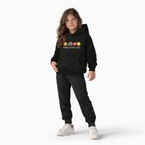 Kit Moletom Infantil Bolso Capuz Estampado Happy Confortável Macio Algodão Casual Inverno Criança