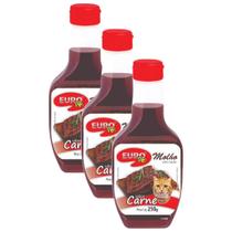 KIT MOLHO PARA RAÇÃO DE GATOS 250ml SABOR CARNE COM 3 UNIDADES