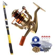 Kit Molinete Cmik Mr4000 5 Rolamentos Vara Telescópica Gt 3,90 E Estojo Completo