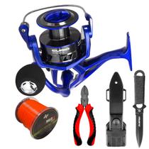 Kit Molinete Curió Drag 7kg Com Linha Alicate e Faca Tática