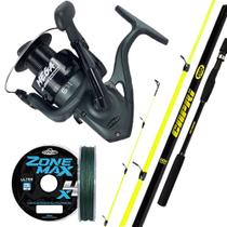 Kit Molinete Mega Vara Capri 1,65m Fibra Tubular Linha Mult