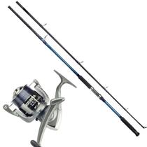 Kit Molinete Pesca Serena 5000 com Linha e Vara Solara 2,10m 2 Partes até 12kg Azul