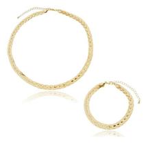 Kit Mônica - Colar + Pulseira Trançado 4 Fios Laminados Banhado em Ouro 18k Kit Mônica - Colar + Pulseira Trançado 4 Fios Laminados Banhado em Ouro 18k