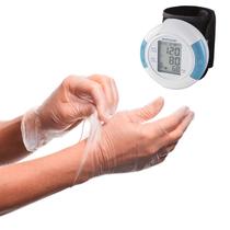 Kit Monitor de Pressão Arterial de Pulso Digital Automático com Luva de Vinil Descartável Transparente Sem Pó Unissex