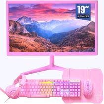 Kit Monitor Led 19 Polegadas Hd Rosa e Periféricos Gamer Rosa Kit Monitor Led 19 Polegadas Hd Rosa e Periféricos Gamer Rosa